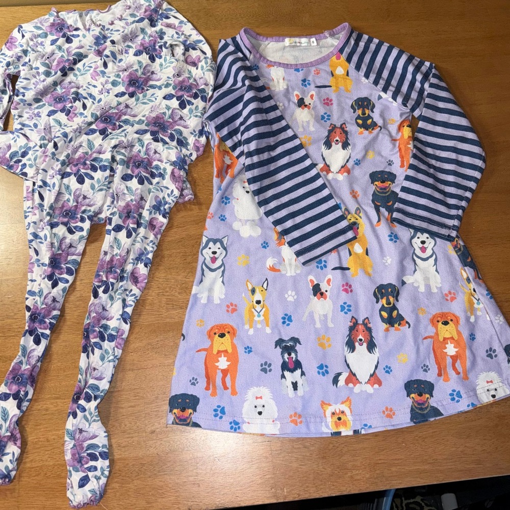Vaenait Baby Floral Footed Pajamas & Sunshine Swing Dog Nightgown Lot Size 6 7Y